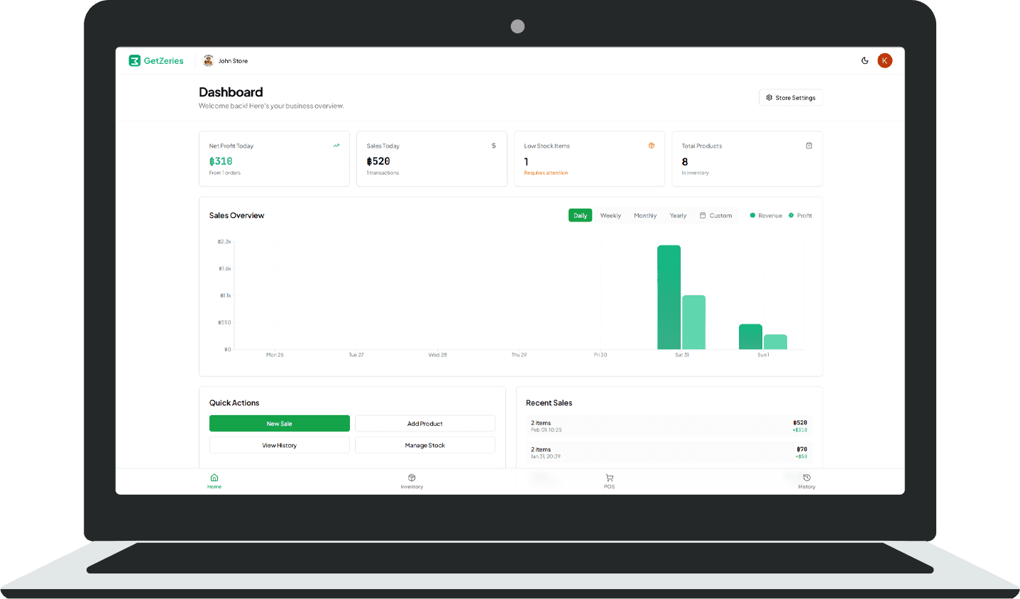 GetZeries POS Interface on Laptop